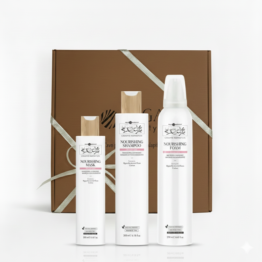 HAIR COMPANY PROFESSIONAL Inimitable Style Nourishing maitinamasis rinkinys su putomis šventinėje rudoje pakuotėje
