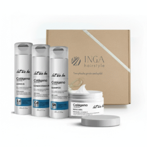 Let Me Be Collagen plaukų priežiūros rinkinys su kolagenu ir elastinu (4 produktai) šventinėje rudoje pakuotėje