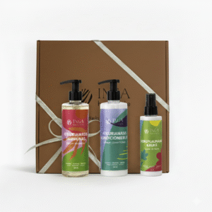 INGA HAIRSTYLE atkuriamasis rinkinys - šampūnas, kondicionierius, nenuplaunama kaukė šventinėje rudoje pakuotėje