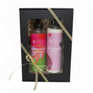 INGA HAIRSTYLE atkuriamasis rinkinys - šampūnas ir kaukė šventinėje juodoje pakuotėje