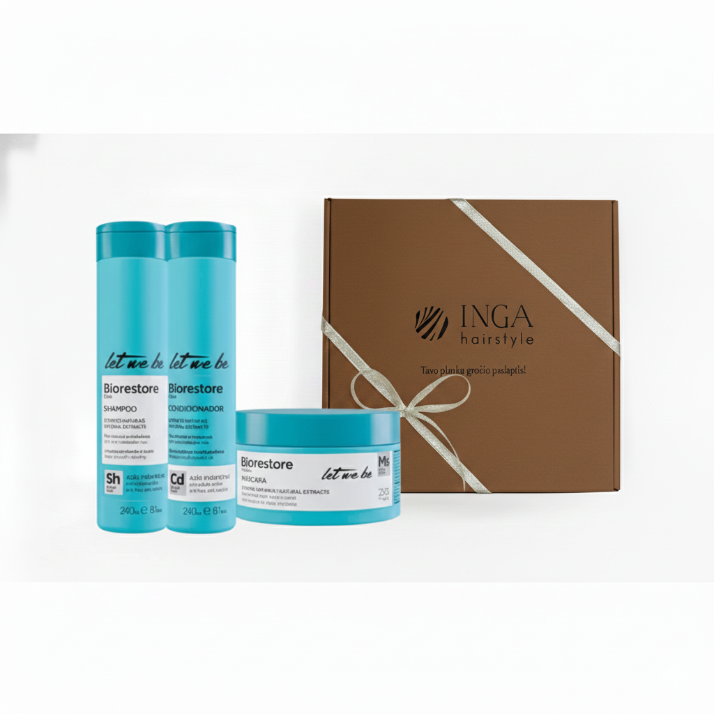 Let Me Be Biorestore plaukus drėkinantis rinkinys šventinėje rudoje pakuotėje