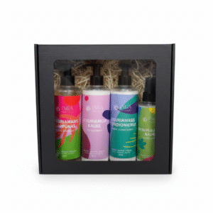 INGA HAIRSTYLE atkuriamasis rinkinys - šampūnas, kondicionierius, kaukė, nenuplaunama kaukė šventinėje juodoje pakuotėje